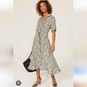 Officine Generale Paisley Black Benedicte Silk Midi Dress Size XS